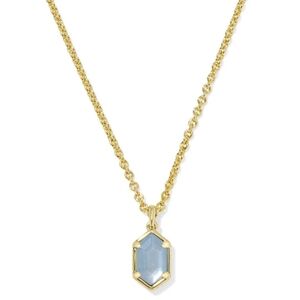NWT Kendra Scott Hallie Gold Short Pendant In Sky Blue Mother of Pearl